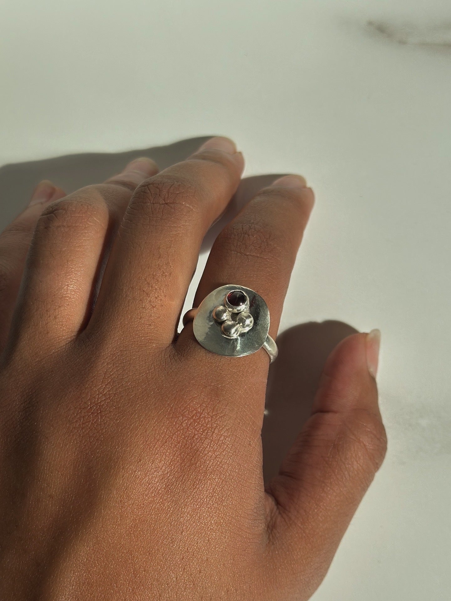 sterling silver + garnet ring