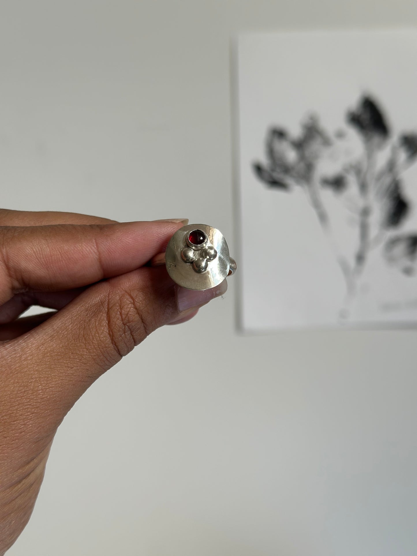 sterling silver + garnet ring