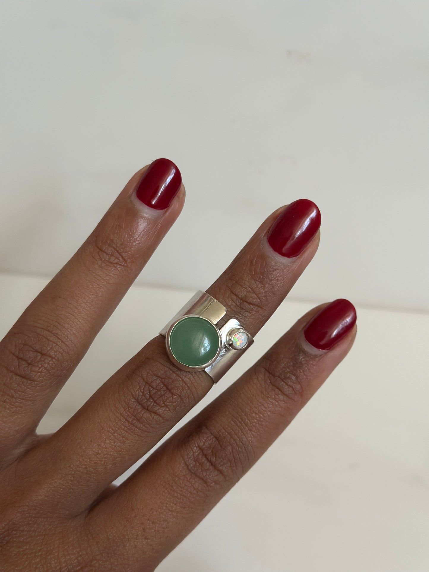 sterling silver + aventurine + opal statement ring