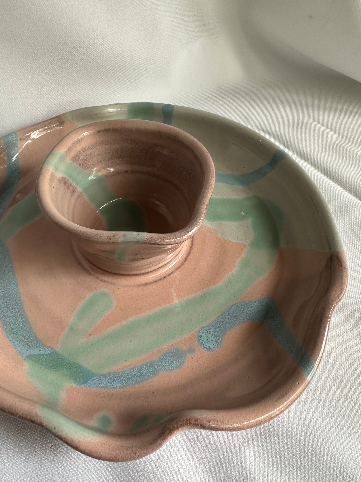 hand thrown ceramic chip & dip bowl