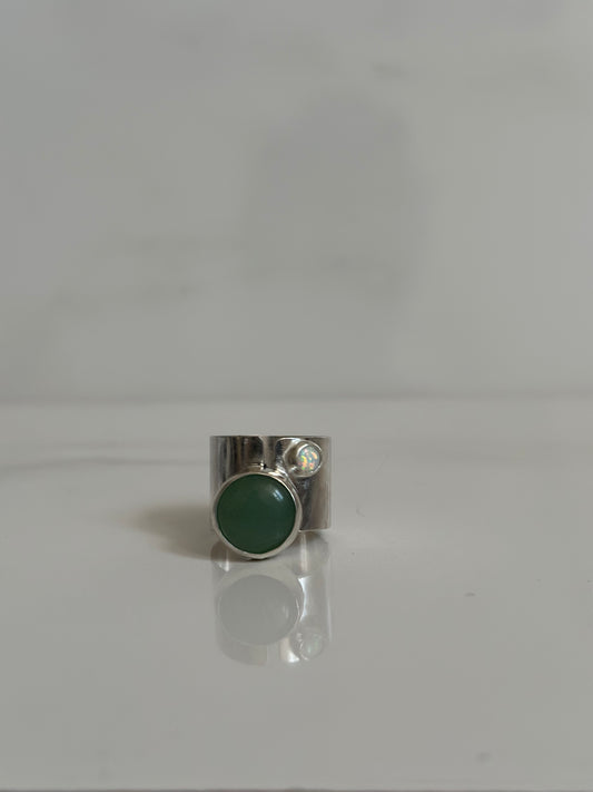 sterling silver + aventurine + opal statement ring