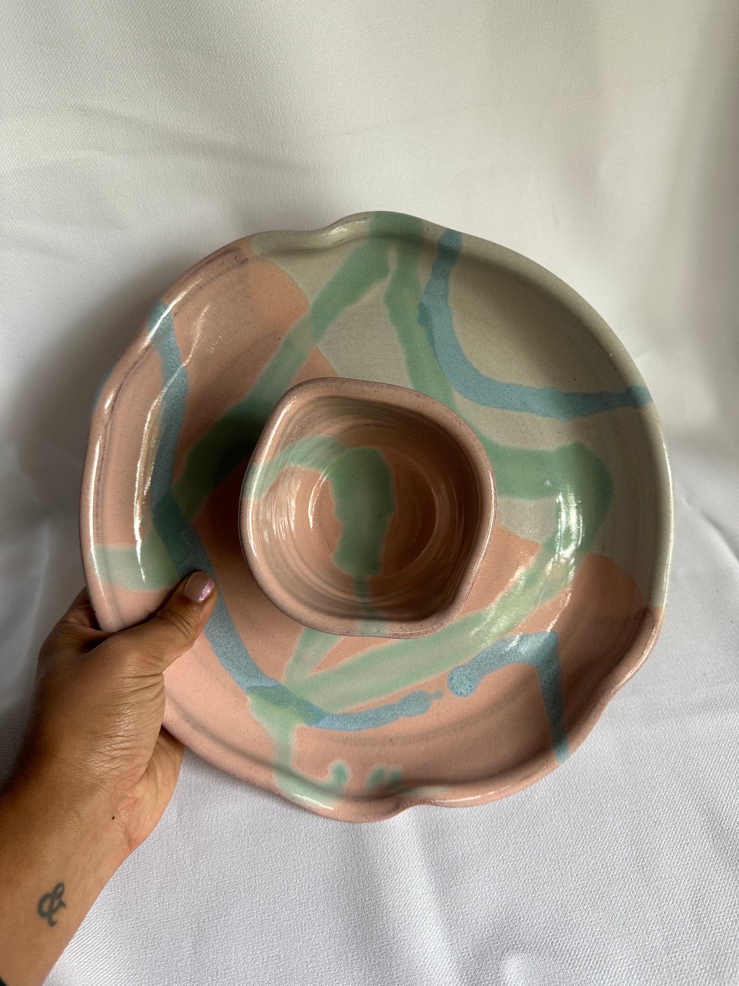 hand thrown ceramic chip & dip bowl