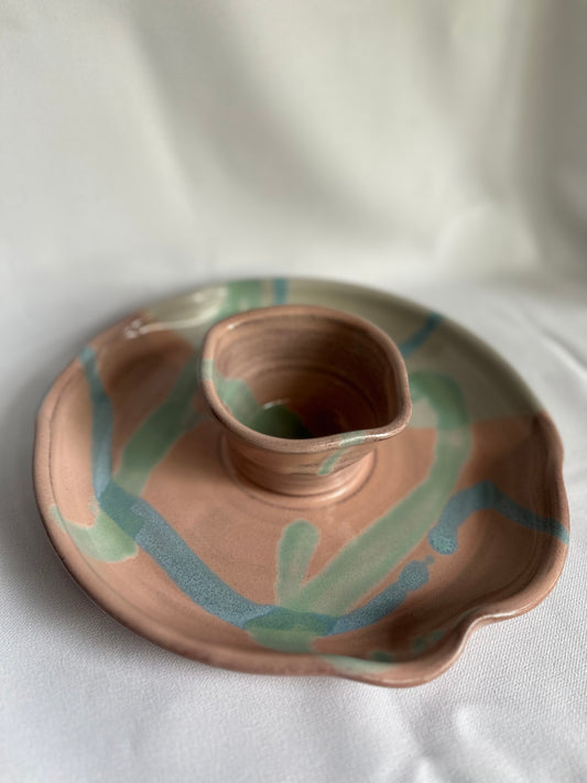 hand thrown ceramic chip & dip bowl